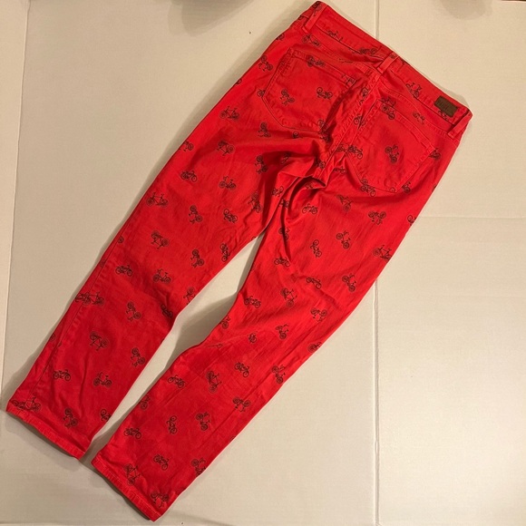 PAIGE Kylie Crop Bicycle Theme Skinny Jeans Red Black Size 26 - Picture 2 of 14